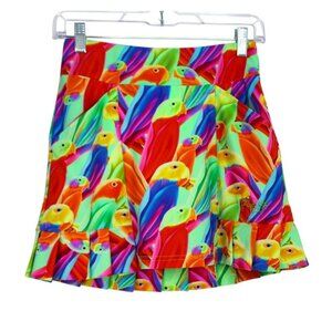 TZU TZU Womens Size XS Shorts Skirt Colorful Parrot Print Pull-on Stretch USA